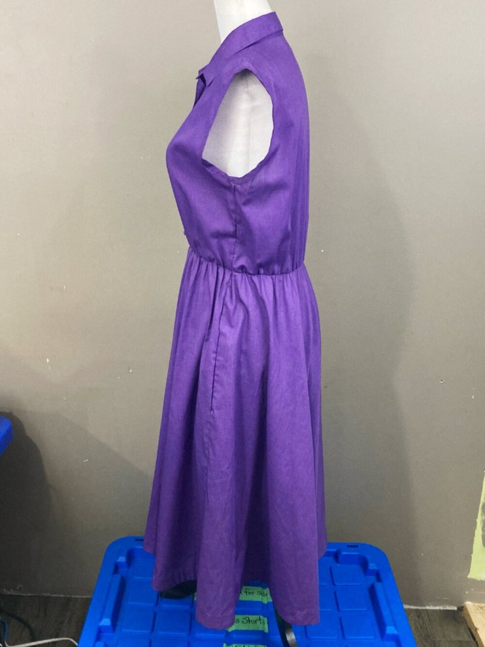 VINTAGE Sleeveless purple button-front fit-and-flare shirtwaist dress SMALL MED - Picture 7 of 15